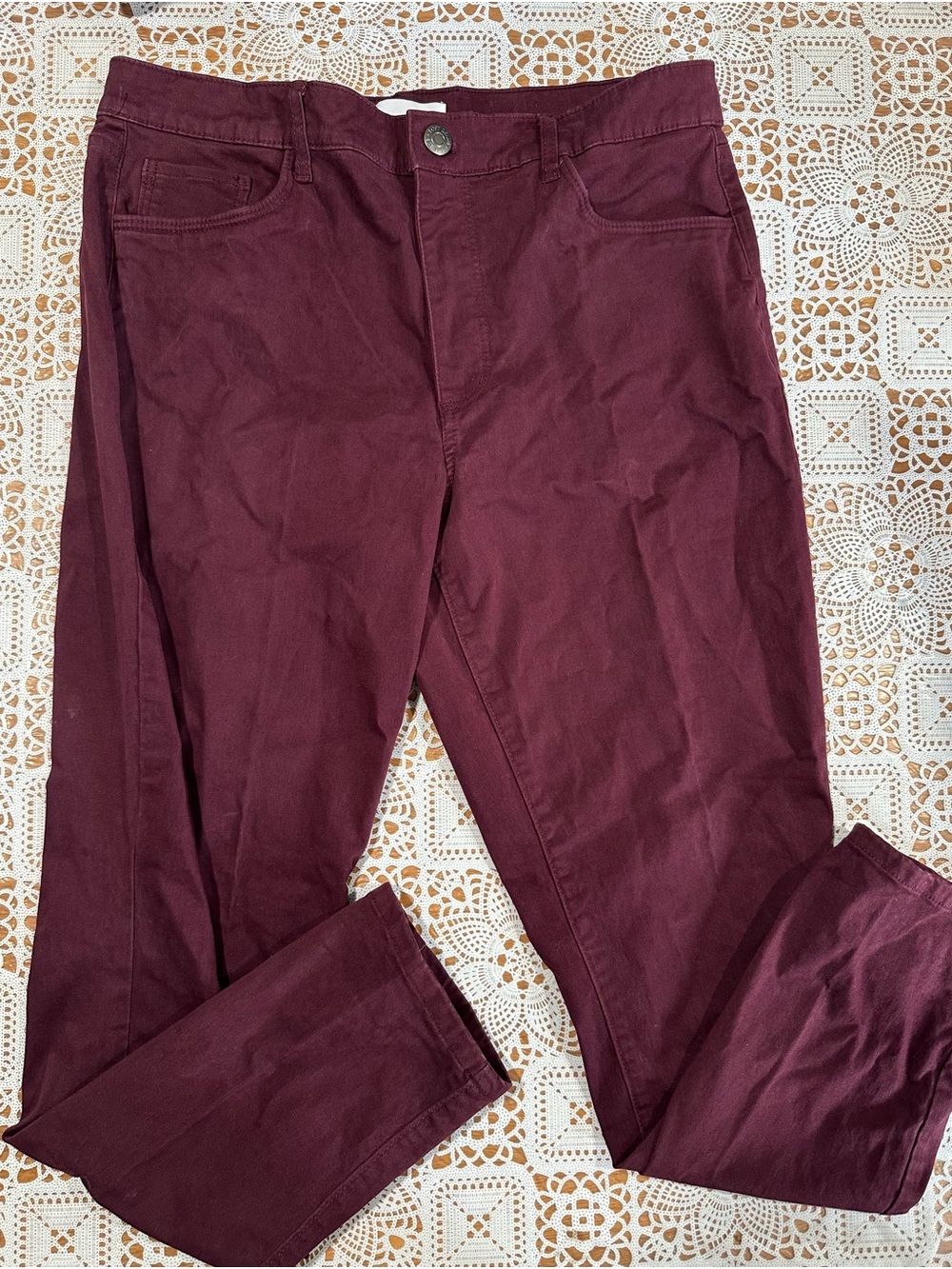 LOFT Size 12 Burgundy Faux Suede Feel Straight Leg Stretch Pants